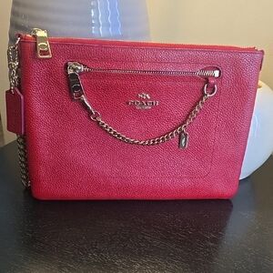 Coach Red Pebbled Leather Envelope Wristlet
